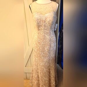 Elegant Cream Embroidered Evening Gown